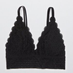 Aerie - "Queens Lace" Padded Plunge Bralette Black